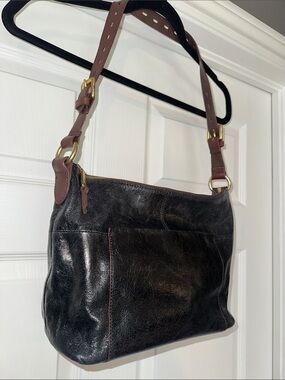 HOBO Charlie Black Leather Bag with Brown Strap and Gold Hardware